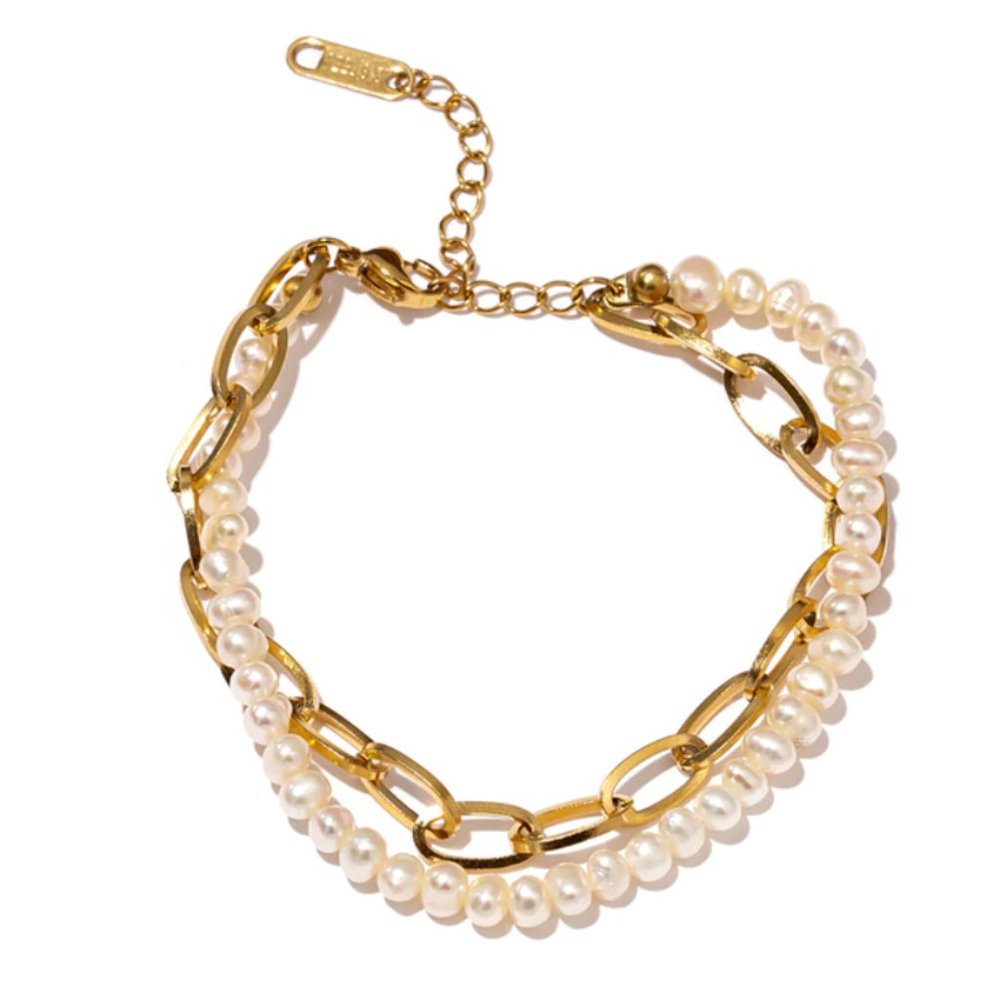 New 18K Gold Natural Pearls Double Layer Bracelet - Picture 1 of 11